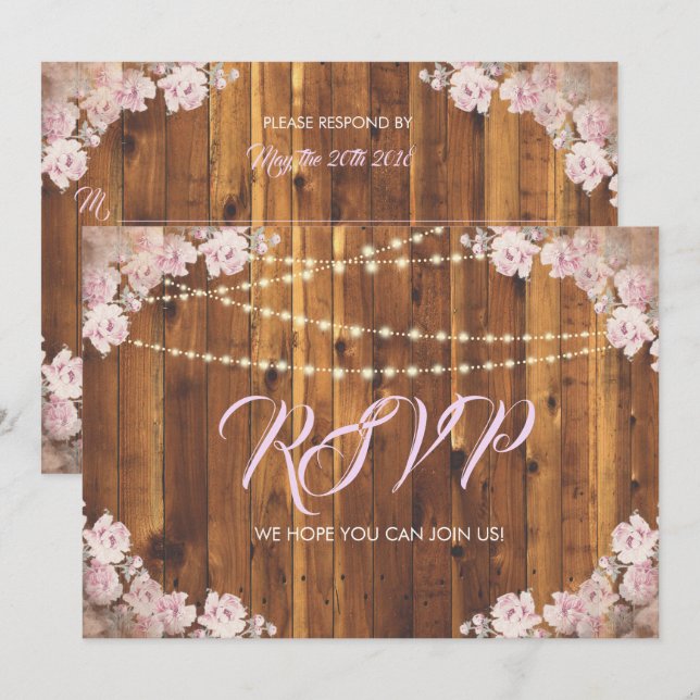 Tarjetas de respuesta RSVP de cuerdas de luces flo (Anverso / Reverso)