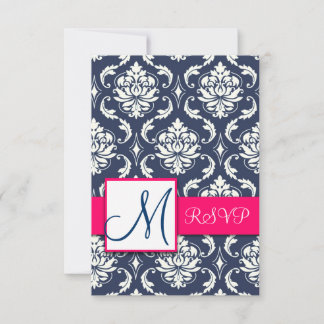 Tarjetas de respuesta RSVP de damasco azul para in