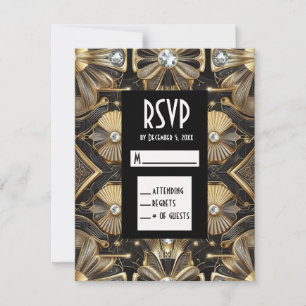 Tarjetas de respuesta RSVP de diamante negro y dor