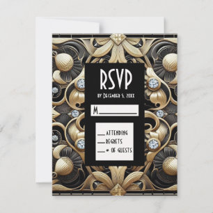 Tarjetas de respuesta RSVP de diamante negro y dor