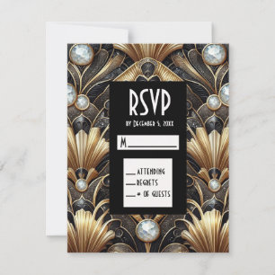 Tarjetas de respuesta RSVP de diamante negro y dor