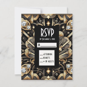 Tarjetas de respuesta RSVP de diamante negro y dor