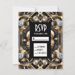 Tarjetas de respuesta RSVP de diamante negro y dor
