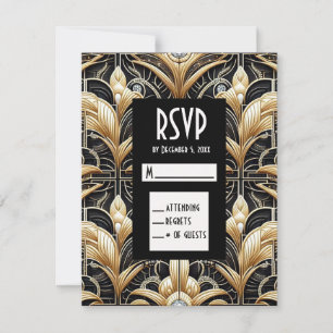 Tarjetas de respuesta RSVP de diamante negro y dor
