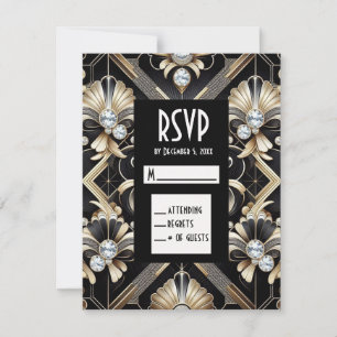 Tarjetas de respuesta RSVP de diamante negro y dor