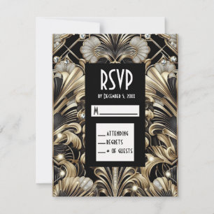 Tarjetas de respuesta RSVP de diamante negro y dor
