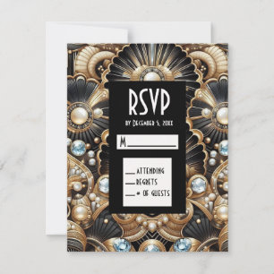 Tarjetas de respuesta RSVP de diamante negro y dor