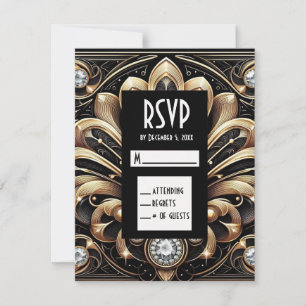 Tarjetas de respuesta RSVP de diamante negro y dor
