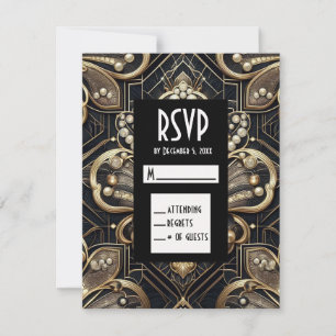 Tarjetas de respuesta RSVP de diamante negro y dor
