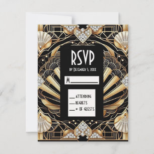 Tarjetas de respuesta RSVP de diamante negro y dor