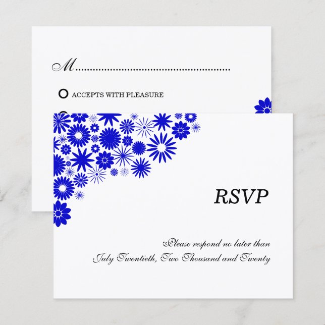 Tarjetas de respuesta / RSVP de flores bonitas azu (Anverso / Reverso)