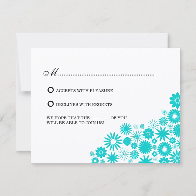 Tarjetas de respuesta / RSVP de flores turquesas b (Reverso)