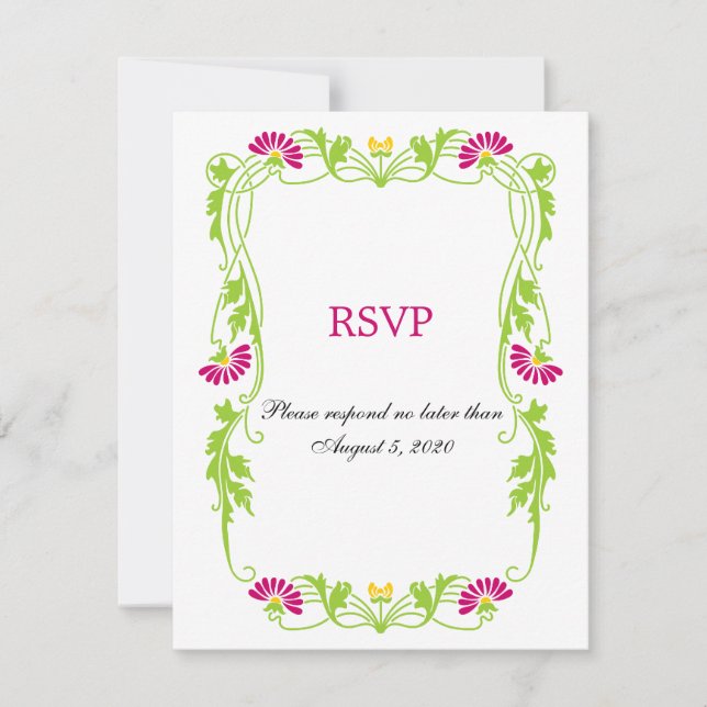 Tarjetas de respuesta / RSVP de flores y remolinos (Anverso)