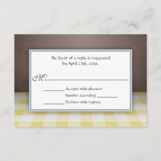 Tarjetas de respuesta RSVP de Gingham Brown amaril