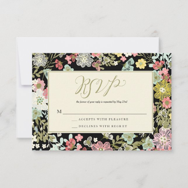 Tarjetas de respuesta RSVP de la boda de borde de  (Anverso)