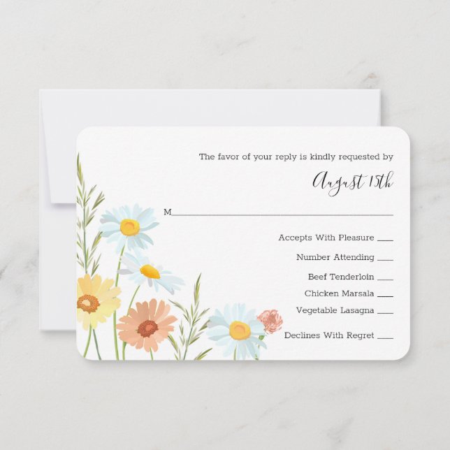 Tarjetas de respuesta RSVP de la boda de flores si (Reverso)