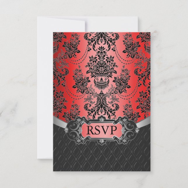 Tarjetas de respuesta RSVP de la boda de la damásc (Anverso)