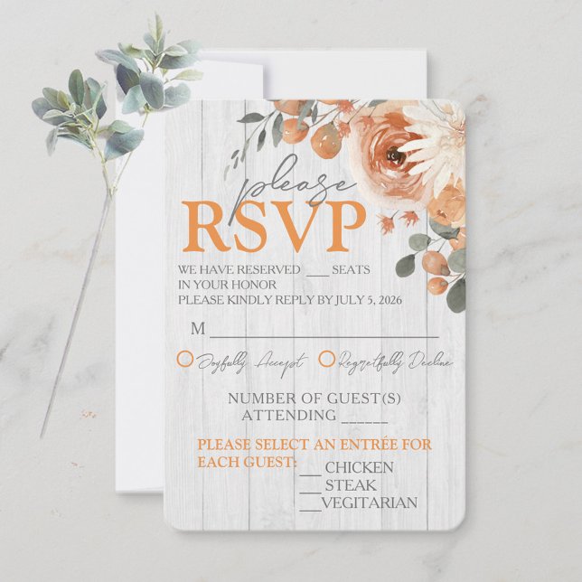 Tarjetas de respuesta RSVP de la boda de madera fl (Watercolor Floral & Wood Wedding Invitation RSVP Response Cards)