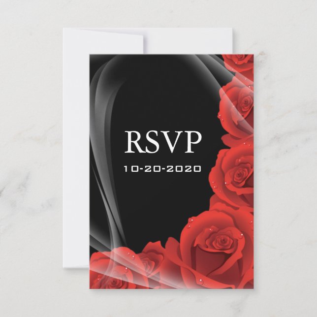 Tarjetas de respuesta RSVP de la boda rosa negra y (Anverso)