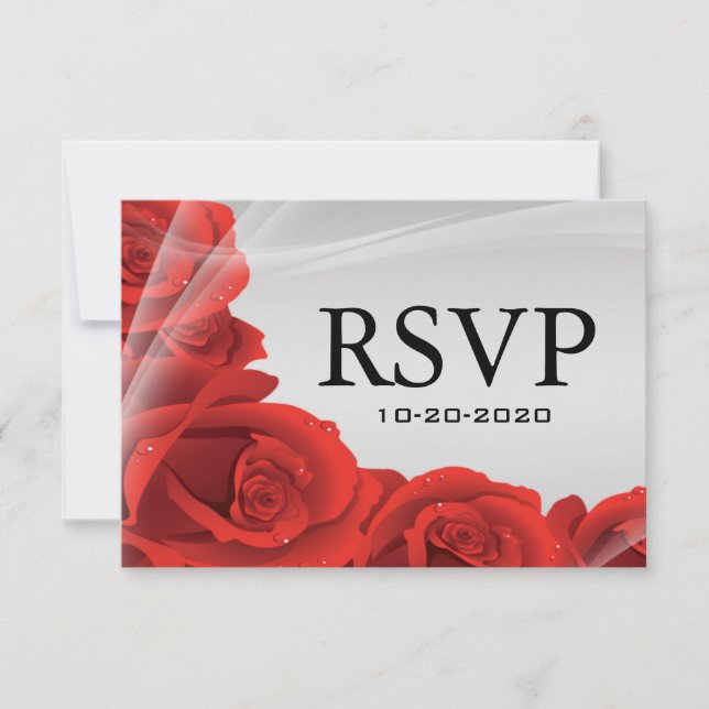Tarjetas de respuesta RSVP de la boda rosa roja y  (Anverso)