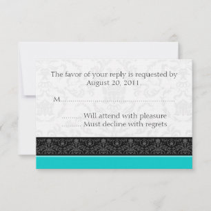 Tarjetas de respuesta RSVP de la boda turquesa y b