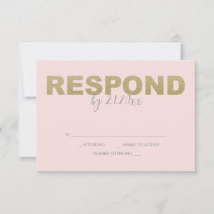 Tarjetas de respuesta RSVP de oro falso y rosa
