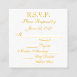 Tarjetas de respuesta RSVP de oro y blanco de Bayl