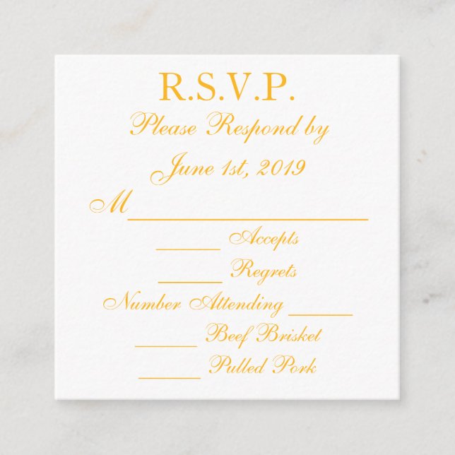Tarjetas de respuesta RSVP de oro y blanco de Bayl (Anverso)