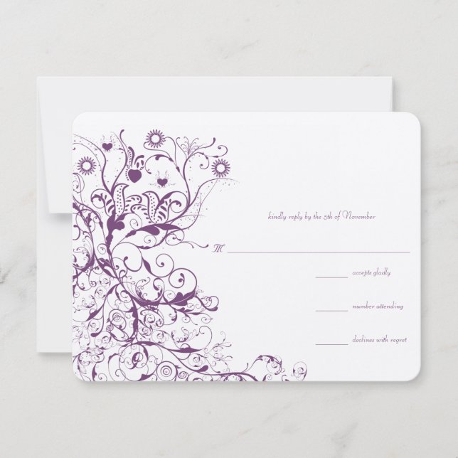 Tarjetas de respuesta RSVP de Plum Birds & Swirls  (Anverso)