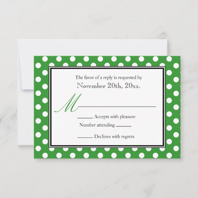 Tarjetas de respuesta RSVP de Polka Dot verde y bl (Anverso)