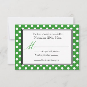 Tarjetas de respuesta RSVP de Polka Dot verde y bl