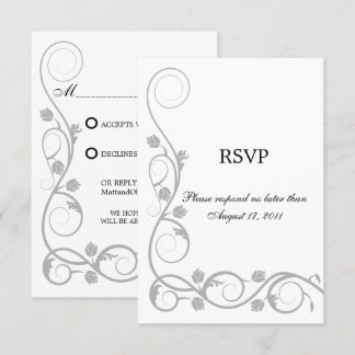 Tarjetas de respuesta RSVP de remolino de plata pe