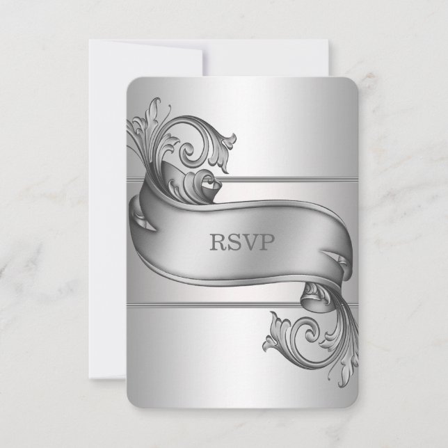 Tarjetas de respuesta RSVP de rollo de plata (Anverso)