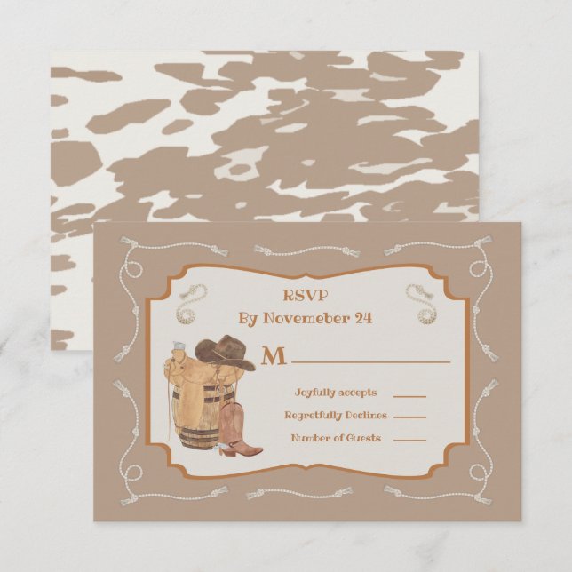 Tarjetas de respuesta RSVP de Western Cowboy Weddi (Anverso / Reverso)