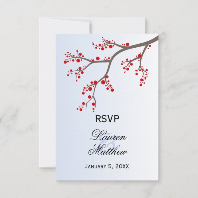 Tarjetas de respuesta RSVP de Winter Berry Branch (Anverso)