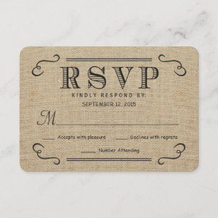 Tarjetas de respuesta RSVP Elegante Rústica Burlap