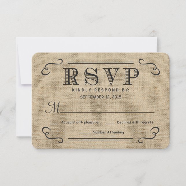 Tarjetas de respuesta RSVP Elegante Rústica Burlap (Anverso)
