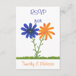 Tarjetas de respuesta RSVP, flores azules y Naranj