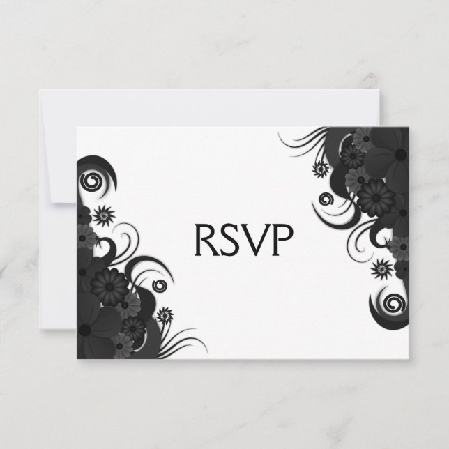 Tarjetas de respuesta RSVP gótica floral en blanco (Anverso)