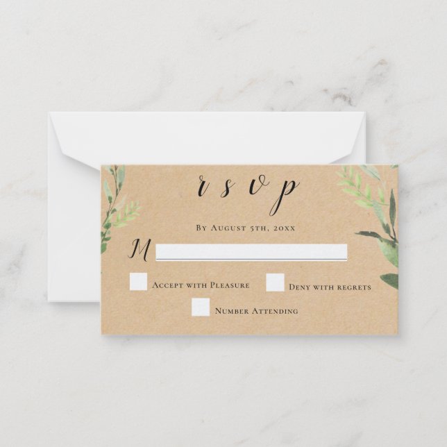 Tarjetas de respuesta RSVP para bodas de ecología  (Anverso)