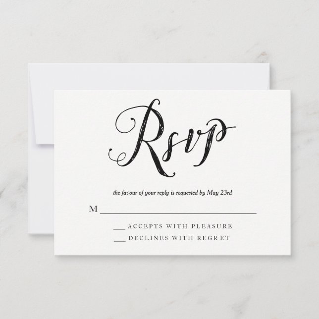Tarjetas de respuesta RSVP para la boda blanca y n (Anverso)