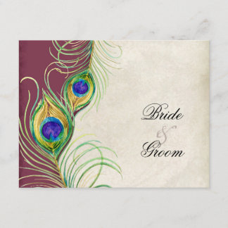 Tarjetas de respuesta RSVP para plumas de pavo rea