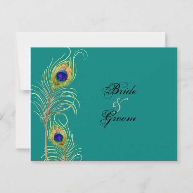 Tarjetas de respuesta RSVP para plumas de pavo rea (Anverso)
