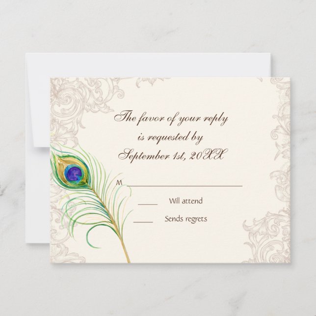 Tarjetas de respuesta RSVP - Peacock y Etchings de (Anverso)