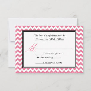 Tarjetas de respuesta RSVP rosa y blanca de Chevro