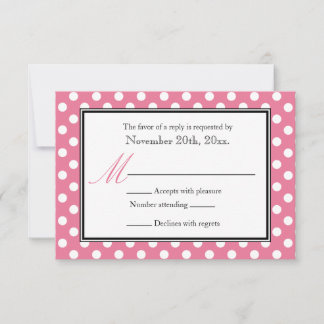 Tarjetas de respuesta RSVP rosa y blanca de puntos