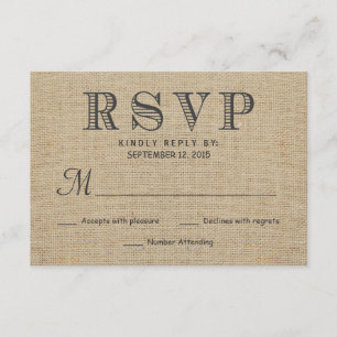 Tarjetas de respuesta RSVP Rustic Country Burlap B