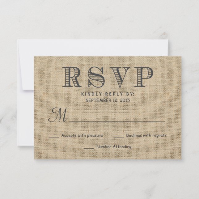 Tarjetas de respuesta RSVP Rustic Country Burlap B (Anverso)
