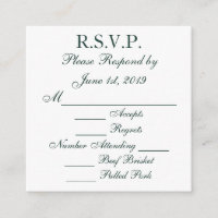 Tarjetas de respuesta RSVP verdes y blancas de Bay