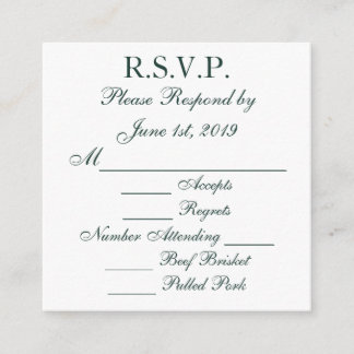 Tarjetas de respuesta RSVP verdes y blancas de Bay